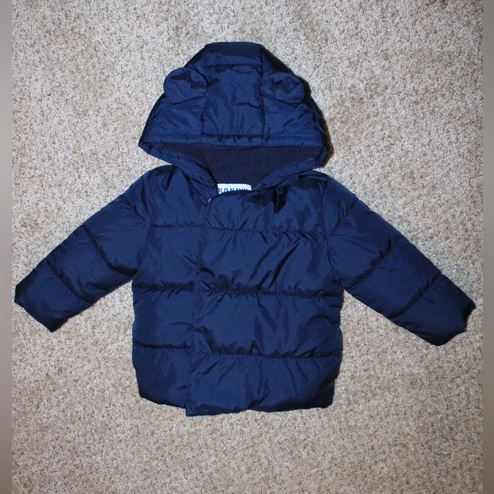 Old Navy Dark Blue Kids Puffer Coat With Bear Ears Size 18-24 Months